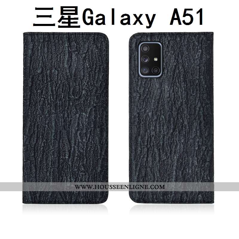 Coque Samsung Galaxy A51 Protection Délavé En Daim Cuir Incassable Nouveau Cuir Véritable Rouge