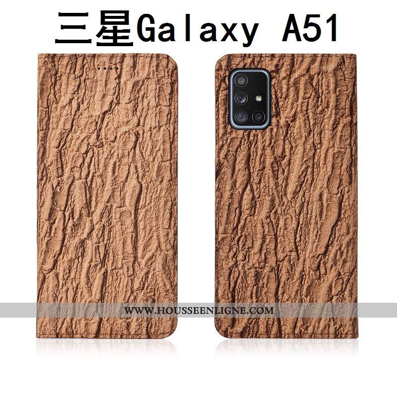 Coque Samsung Galaxy A51 Protection Délavé En Daim Cuir Incassable Nouveau Cuir Véritable Rouge