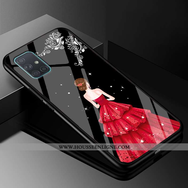 Coque Samsung Galaxy A71 Protection Verre Étui Étoile Incassable Tendance Yarn Rouge