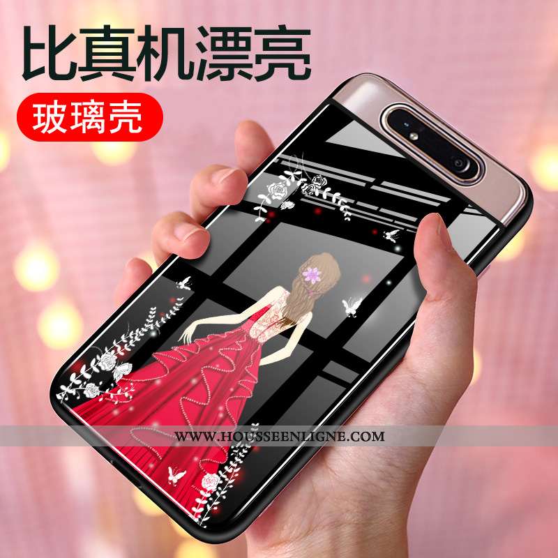 Coque Samsung Galaxy A80 Protection Verre Téléphone Portable Incassable Dessin Animé Mode Étui Rose