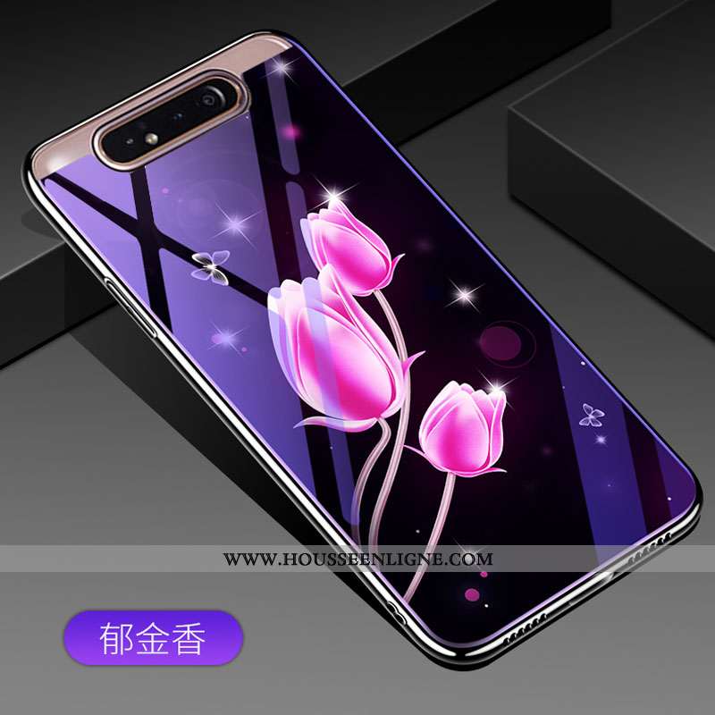 Coque Samsung Galaxy A80 Verre Tendance Téléphone Portable Violet Protection Étoile
