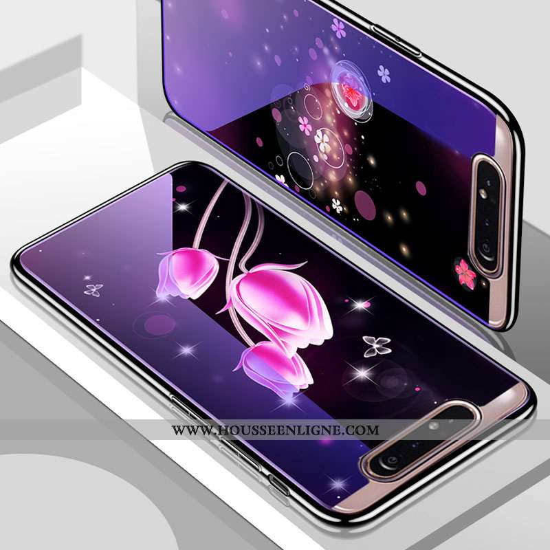Coque Samsung Galaxy A80 Verre Tendance Téléphone Portable Violet Protection Étoile