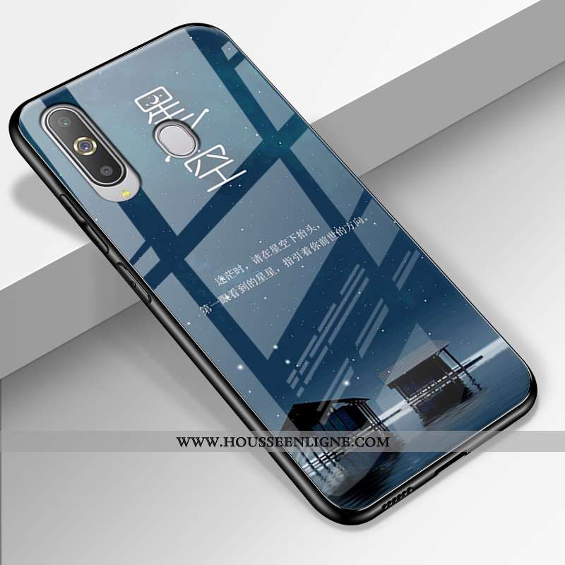Coque Samsung Galaxy A8s Protection Verre Étui Difficile Tendance Paysage Silicone Bleu Foncé