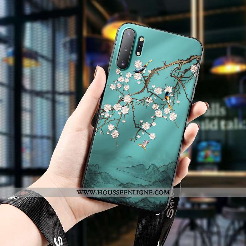 Coque Samsung Galaxy Note 10+ Gaufrage Tendance Dimensionnel Tout Compris Protection Silicone Verte
