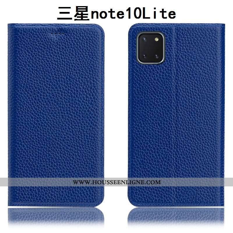 Coque Samsung Galaxy Note 10 Lite Modèle Fleurie Protection Incassable Litchi Étui Housse Bleu Foncé