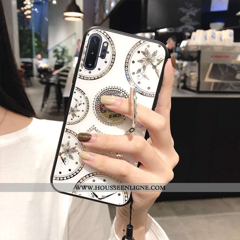 Coque Samsung Galaxy Note 10+ Protection Strass Fluide Doux Créatif Support Blanc Blanche