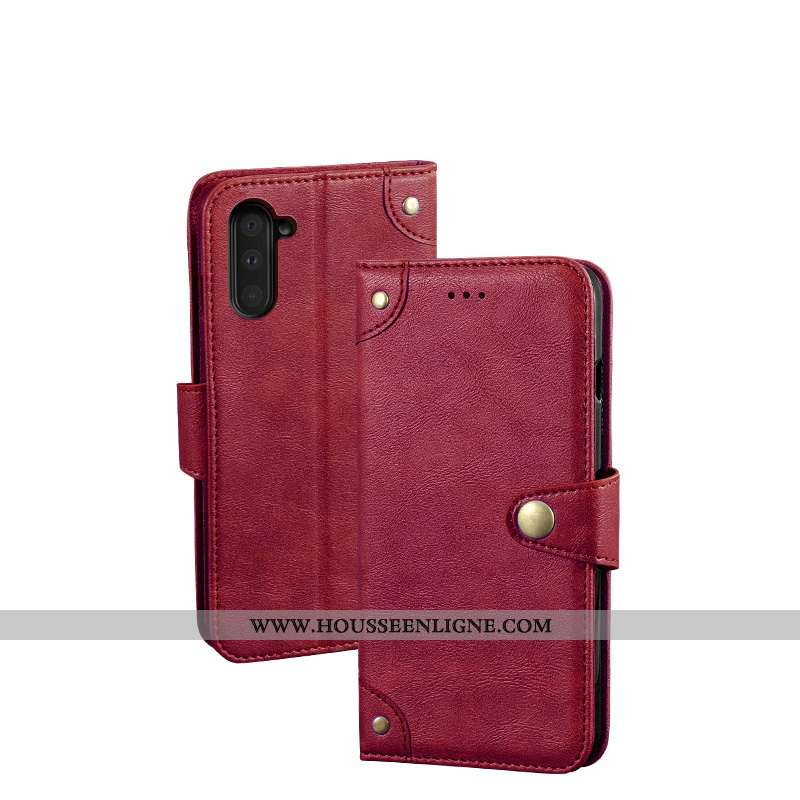 Coque Samsung Galaxy Note 10 Protection Vintage Étoile Vin Rouge Étui Portefeuille Cuir Bordeaux