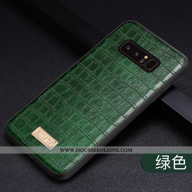 Coque Samsung Galaxy Note 8 Cuir Véritable Tendance Vert Créatif Business Nouveau Verte