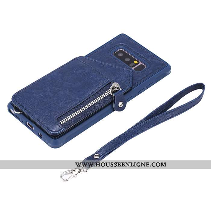 Coque Samsung Galaxy Note 8 Protection Portefeuille Étoile Bleu Marin Téléphone Portable Clamshell C