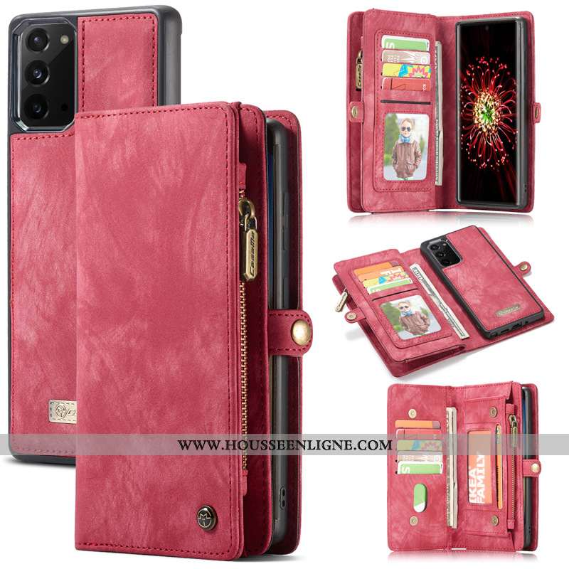 Coque Samsung Galaxy Note20 Cuir Étoile Étui Rouge Téléphone Portable Housse