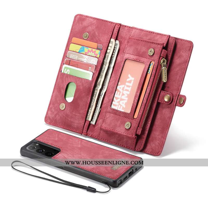 Coque Samsung Galaxy Note20 Cuir Étoile Étui Rouge Téléphone Portable Housse