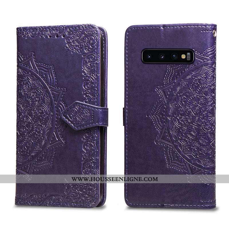 Coque Samsung Galaxy S10+ Cuir Violet Téléphone Portable Étui Étoile Housse
