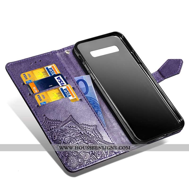 Coque Samsung Galaxy S10+ Cuir Violet Téléphone Portable Étui Étoile Housse