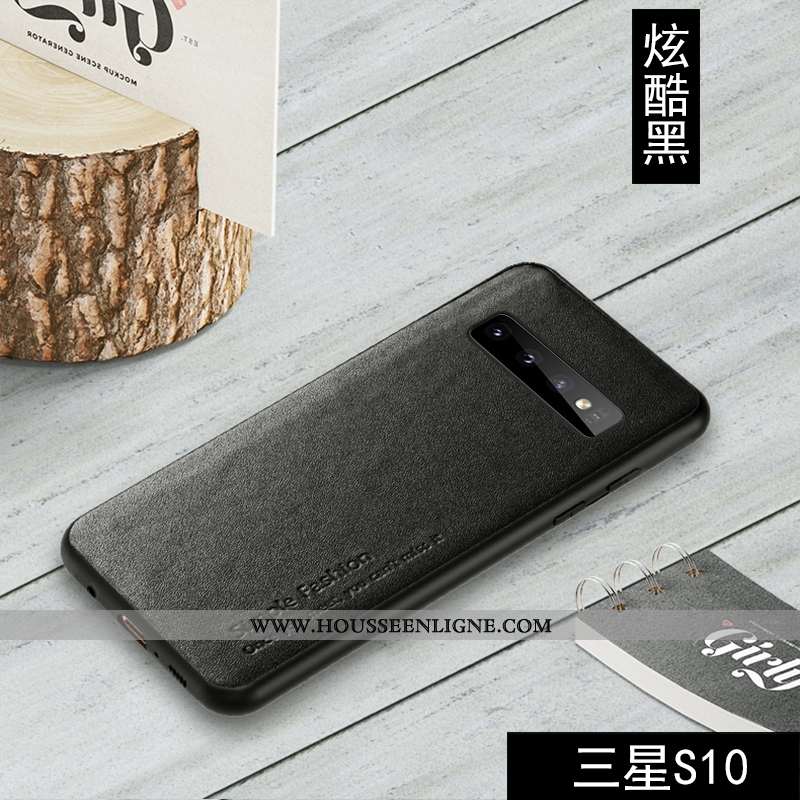 Coque Samsung Galaxy S10 Cuir Véritable Noir Téléphone Portable Étoile Membrane Étui Tout Compris