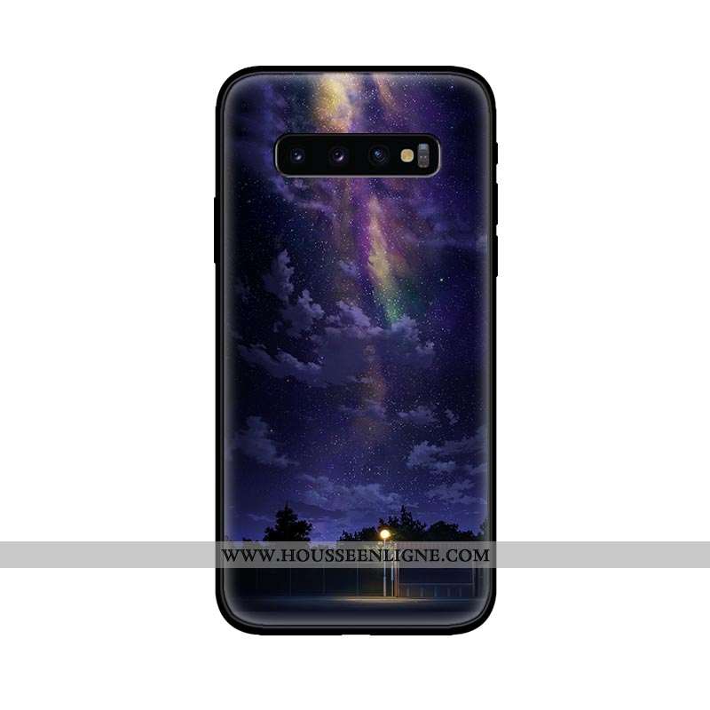 Coque Samsung Galaxy S10 Délavé En Daim Tendance Bleu Marin Amoureux Fluide Doux Étoile Téléphone Po