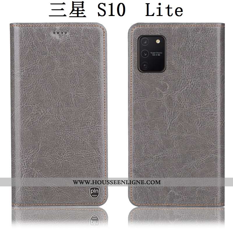 Coque Samsung Galaxy S10 Lite Cuir Véritable Cuir Étoile Téléphone Portable Étui Housse Marron