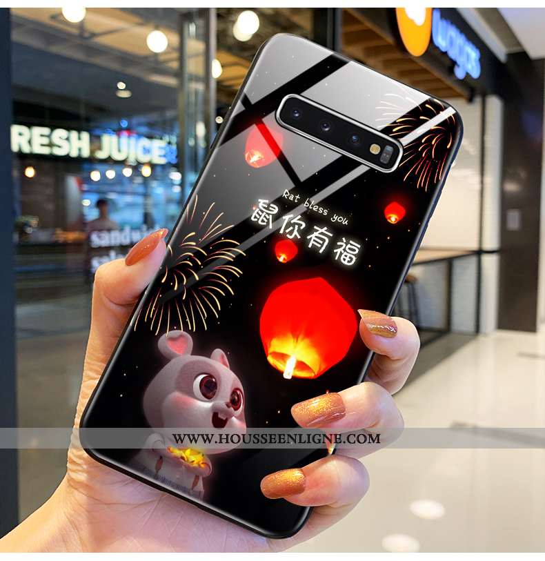 Coque Samsung Galaxy S10+ Protection Verre Étui Téléphone Portable Rouge Incassable