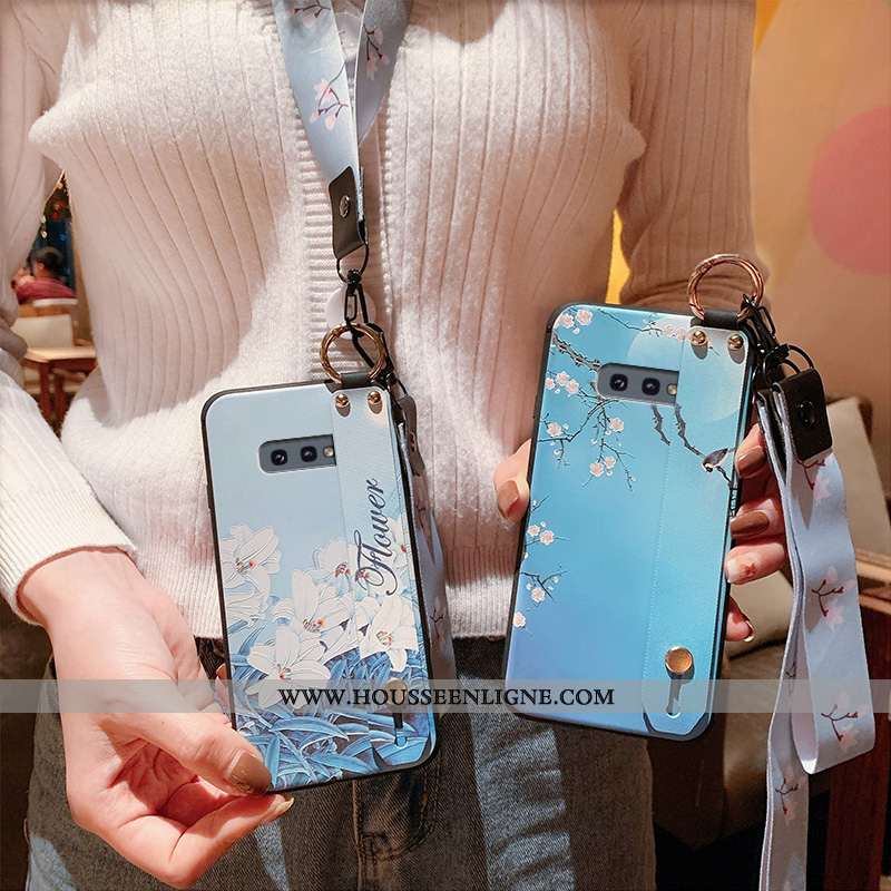 Coque Samsung Galaxy S10e Gaufrage Cou Suspendu Luxe Fluide Doux Tout Compris Étui Silicone Bleu