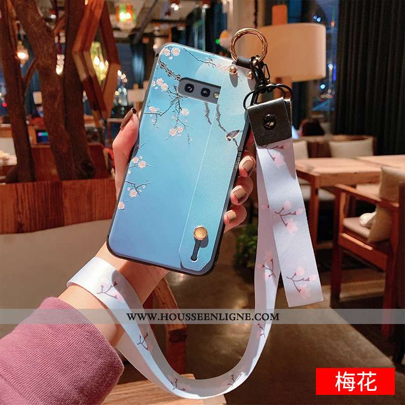Coque Samsung Galaxy S10e Gaufrage Cou Suspendu Luxe Fluide Doux Tout Compris Étui Silicone Bleu