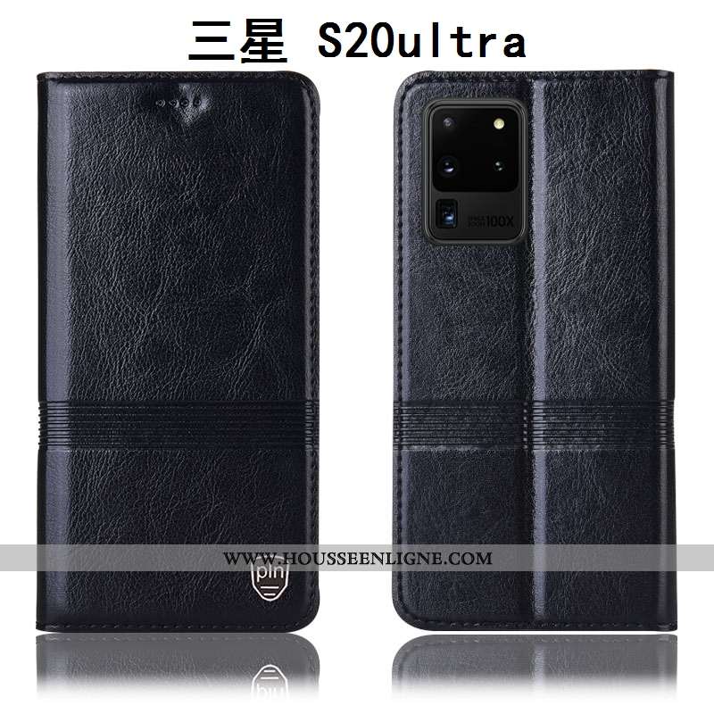 Coque Samsung Galaxy S20 Ultra Cuir Véritable Protection Housse Noir Étui Téléphone Portable