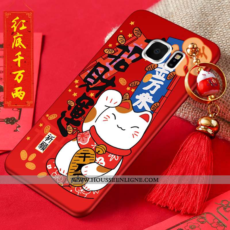 Coque Samsung Galaxy S6 Edge Protection Délavé En Daim Tendance Incassable Rouge Fluide Doux Étoile