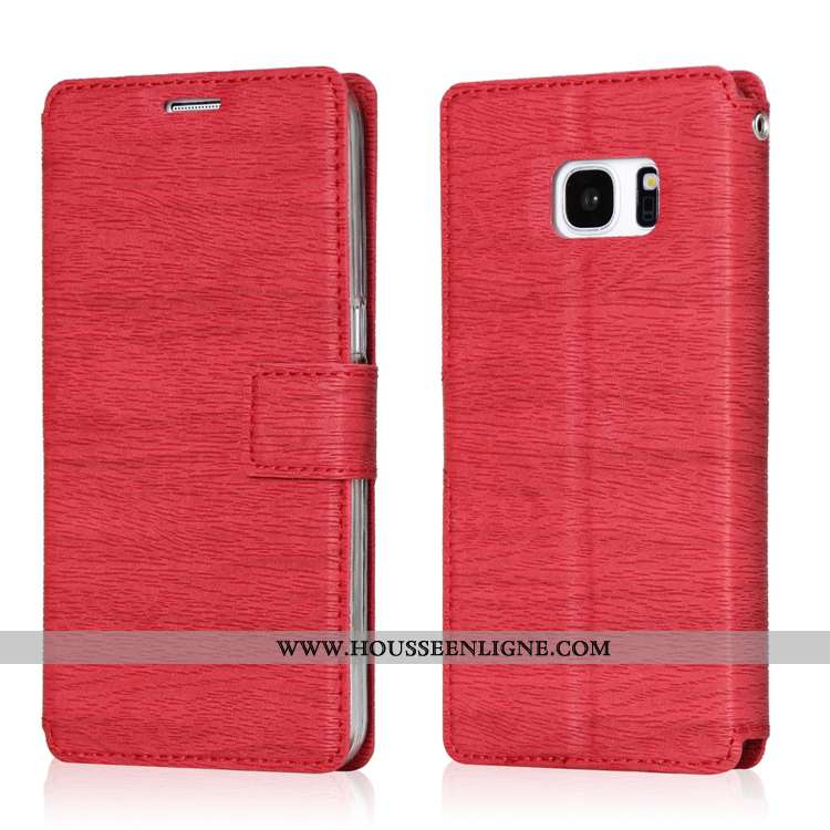 Coque Samsung Galaxy S7 Cuir Téléphone Portable Rouge Étui Étoile Clamshell