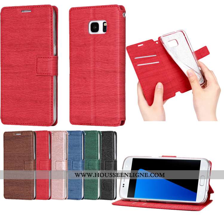 Coque Samsung Galaxy S7 Cuir Téléphone Portable Rouge Étui Étoile Clamshell
