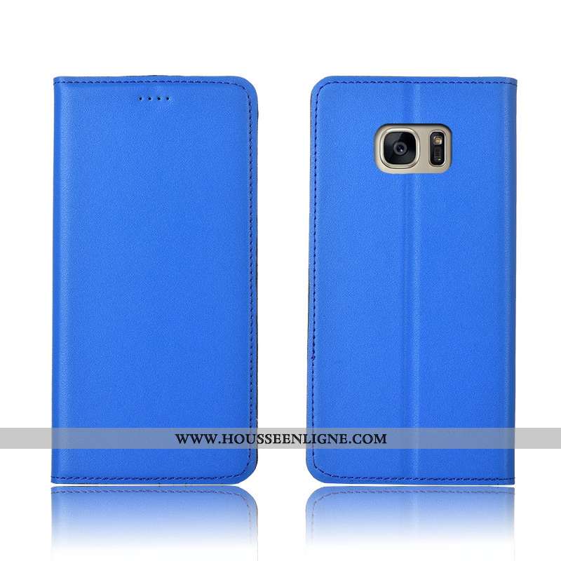 Coque Samsung Galaxy S7 Edge Fluide Doux Silicone Bleu Protection Étui Cuir Cuir Véritable