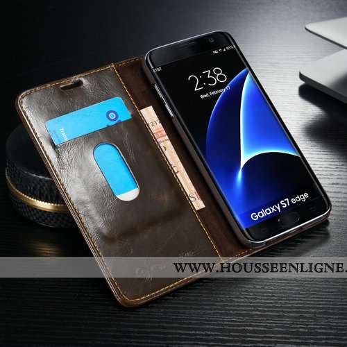 Coque Samsung Galaxy S7 Edge Mode Protection Marron Nouveau Téléphone Portable Étui Cuir