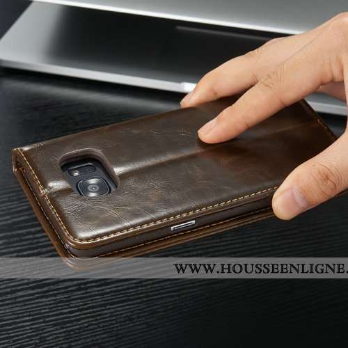 Coque Samsung Galaxy S7 Edge Mode Protection Marron Nouveau Téléphone Portable Étui Cuir