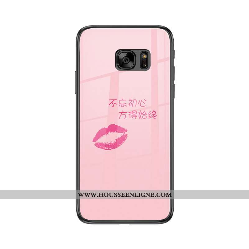 Coque Samsung Galaxy S7 Silicone Verre Tendance Rose Étoile Téléphone Portable Nouveau