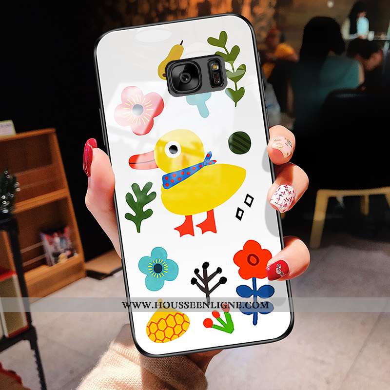 Coque Samsung Galaxy S7 Verre Personnalité Étoile Téléphone Portable Jaune Amoureux Étui