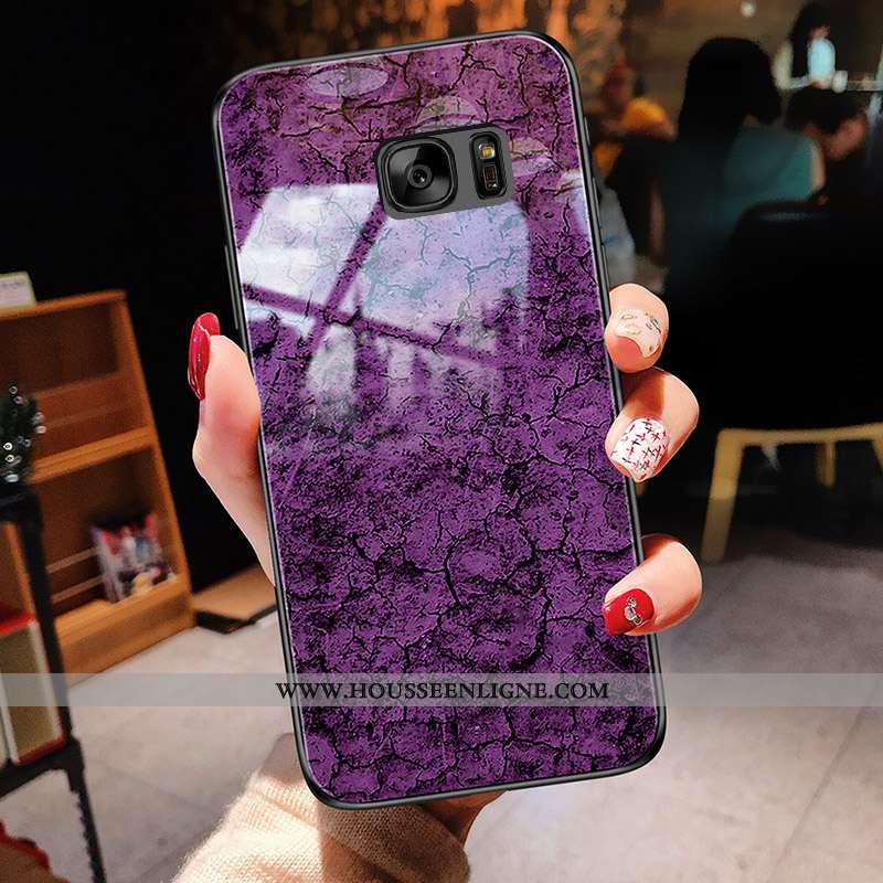 Coque Samsung Galaxy S7 Verre Personnalité Étoile Téléphone Portable Jaune Amoureux Étui