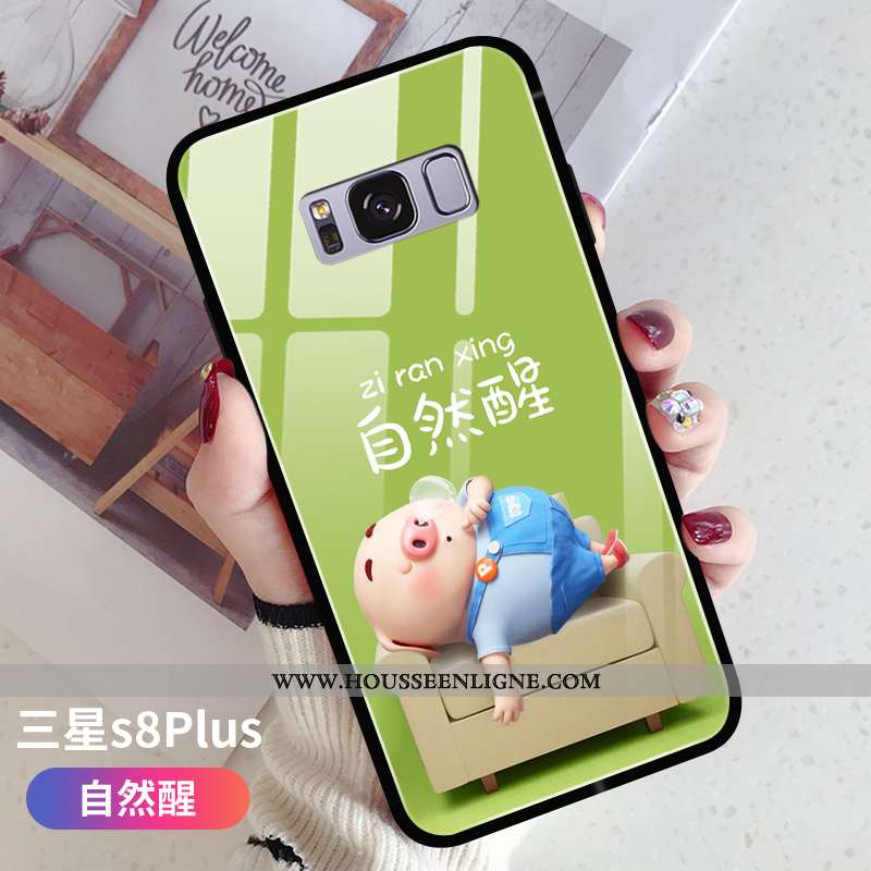 Coque Samsung Galaxy S8+ Verre Personnalité Silicone Vert Amoureux Téléphone Portable Verte