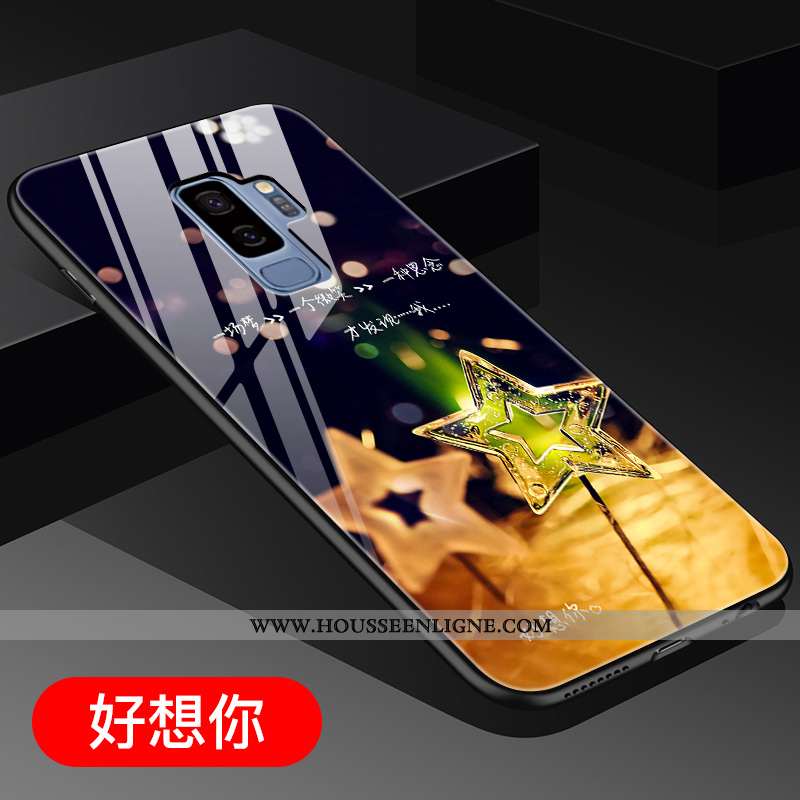 Coque Samsung Galaxy S9+ Créatif Verre Noir Téléphone Portable Étoile Net Rouge