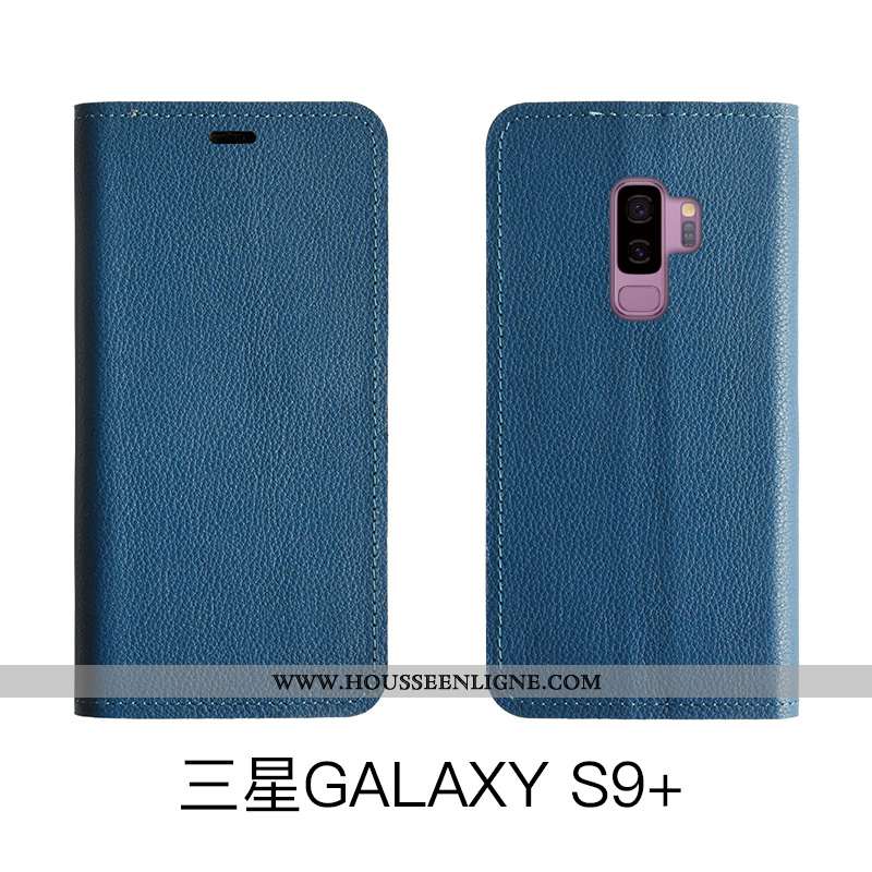 Coque Samsung Galaxy S9+ Cuir Véritable Cuir Étui Bleu Étoile Tout Compris Bovins