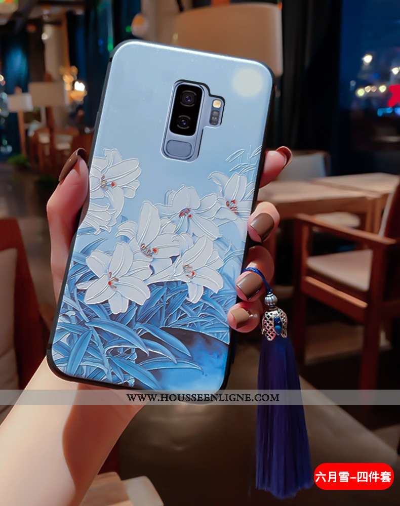 Coque Samsung Galaxy S9+ Fluide Doux Silicone Vent Légère Ultra Protection Gaufrage Bleu