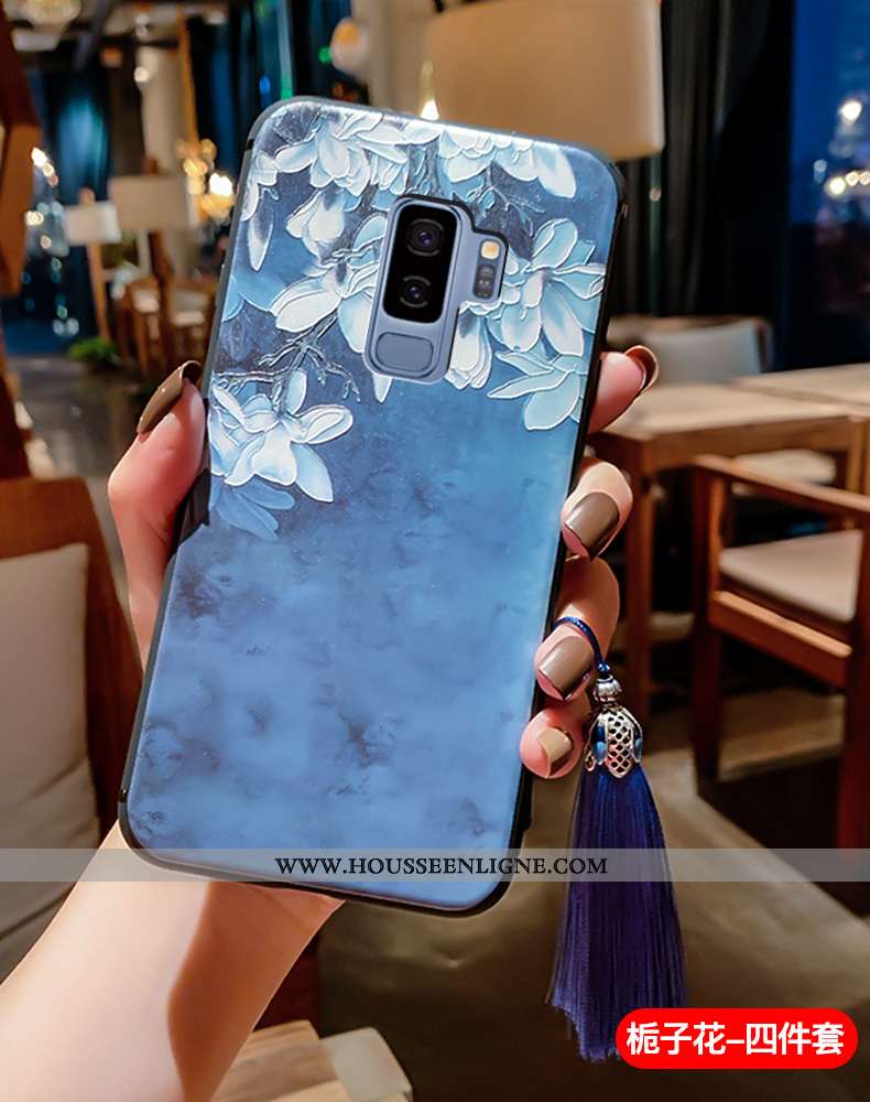 Coque Samsung Galaxy S9+ Fluide Doux Silicone Vent Légère Ultra Protection Gaufrage Bleu