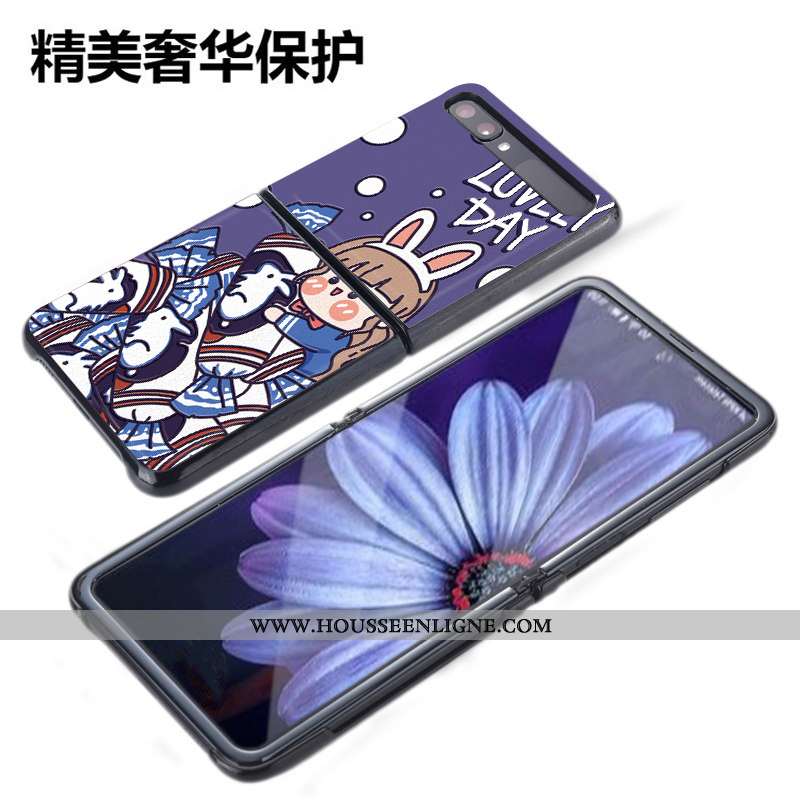 Coque Samsung Z Flip Cuir Modèle Fleurie Gaufrage Arc En Ciel Charmant Plier Téléphone Portable Bleu