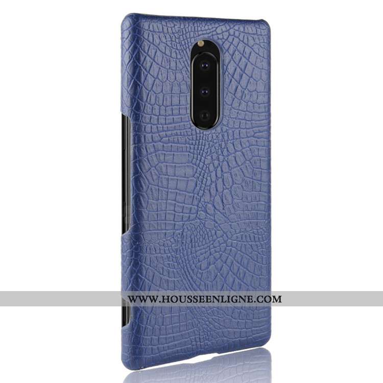 Coque Sony Xperia 1 Modèle Fleurie Protection Cuir Tendance Qualité Téléphone Portable Bleu Foncé
