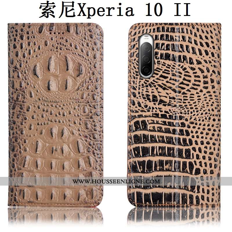 Coque Sony Xperia 10 Ii Protection Cuir Véritable Housse Téléphone Portable Bleu Incassable