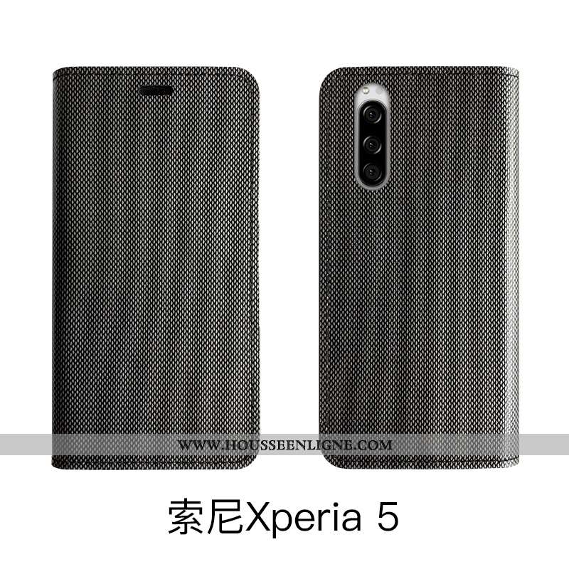 Coque Sony Xperia 5 Luxe Cuir Véritable Noir Housse Étui Téléphone Portable