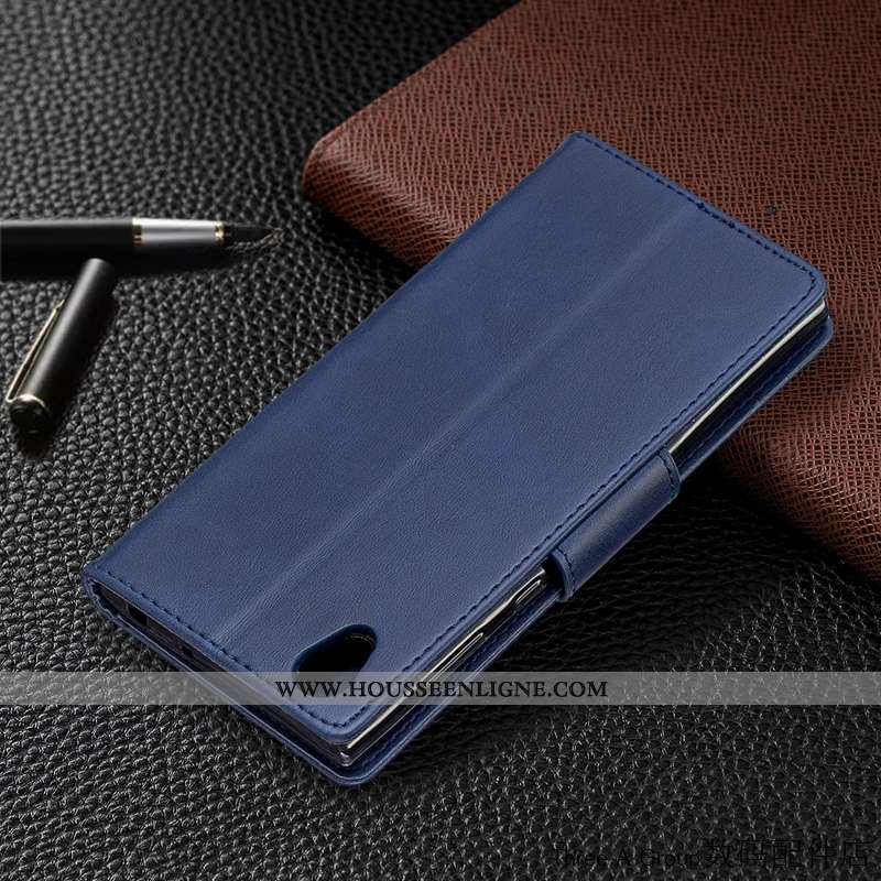 Coque Sony Xperia L1 Cuir Protection Business Téléphone Portable Carte Housse Bleu Foncé