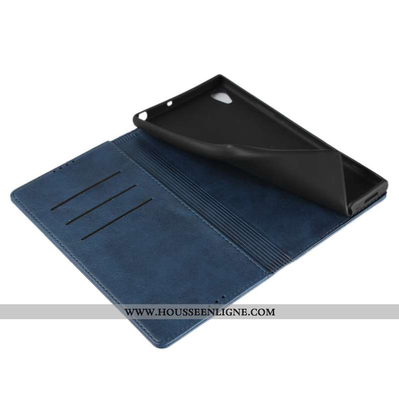 Coque Sony Xperia Xa1 Cuir Modèle Fleurie Bleu Protection Téléphone Portable Étui Bovins