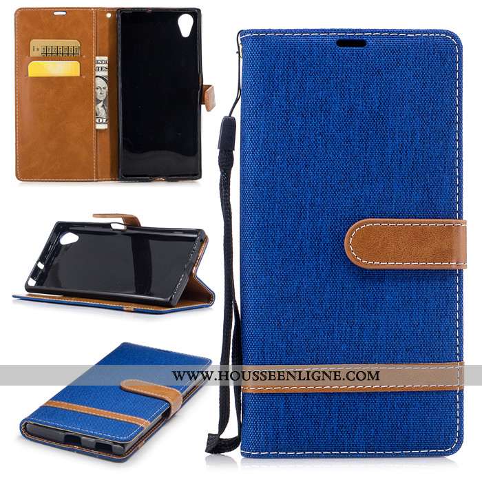 Coque Sony Xperia Xa1 Plus Silicone Protection Housse Bordure Cuir Téléphone Portable Bleu