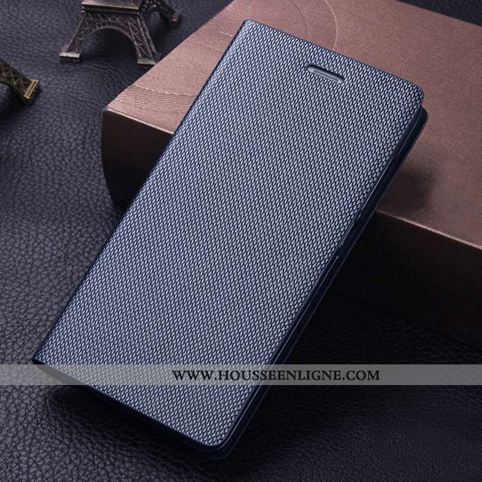 Coque Sony Xperia Xa1 Ultra Cuir Véritable Cuir Protection Téléphone Portable Étui Bleu Marin Bleu F