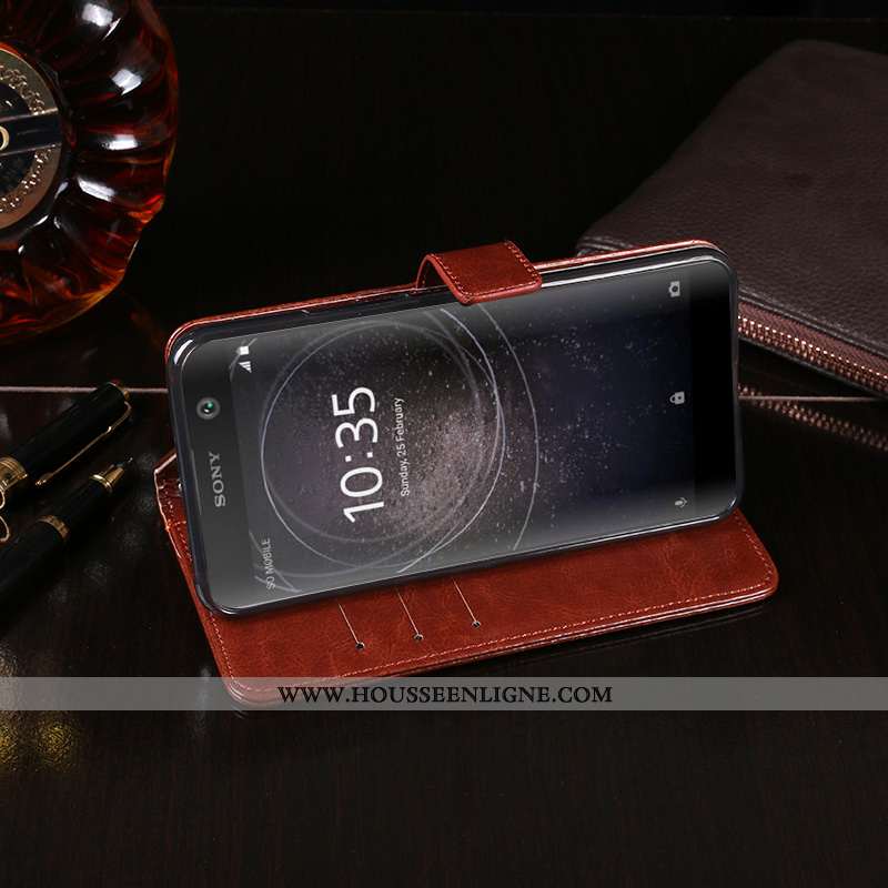 Coque Sony Xperia Xa2 Plus Protection Cuir Marron Téléphone Portable Étui Housse