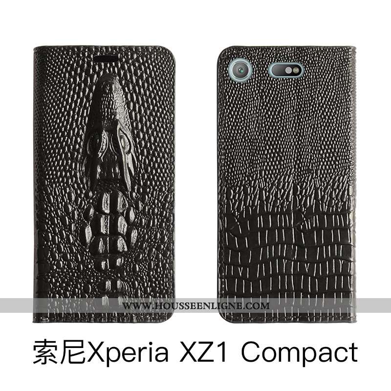 Coque Sony Xperia Xz1 Compact Protection Cuir Véritable Housse Rose Étui Téléphone Portable
