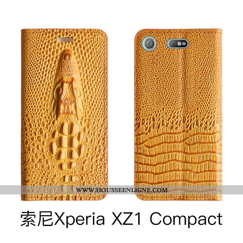 Coque Sony Xperia Xz1 Compact Protection Cuir Véritable Housse Rose Étui Téléphone Portable