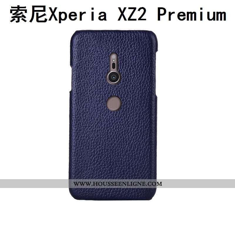 Coque Sony Xperia Xz2 Premium Cuir Véritable Cuir Litchi Mode Personnalisé Noir Incassable